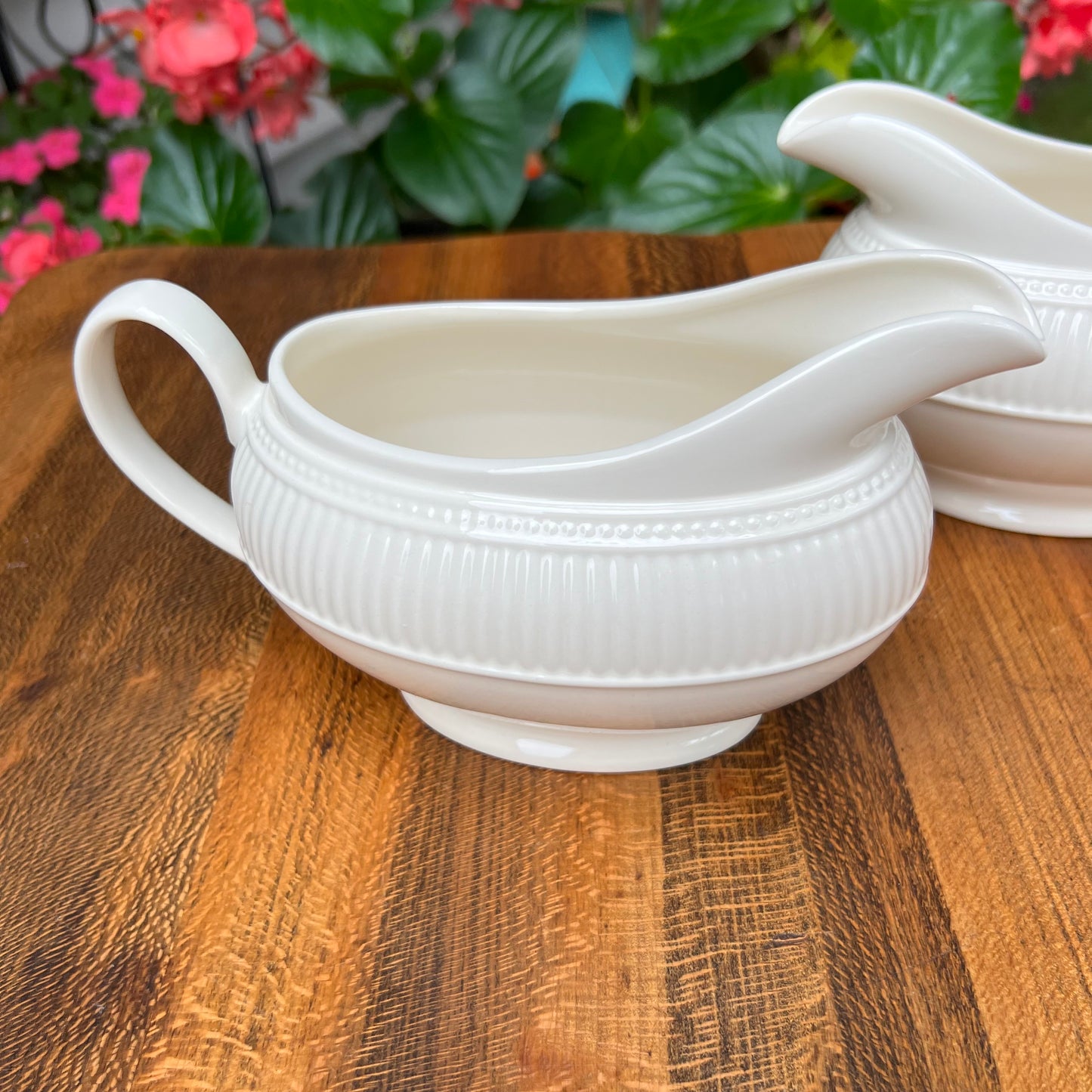 Two Wedgwood Windsor Ribbed and Beaded Gravy Boats