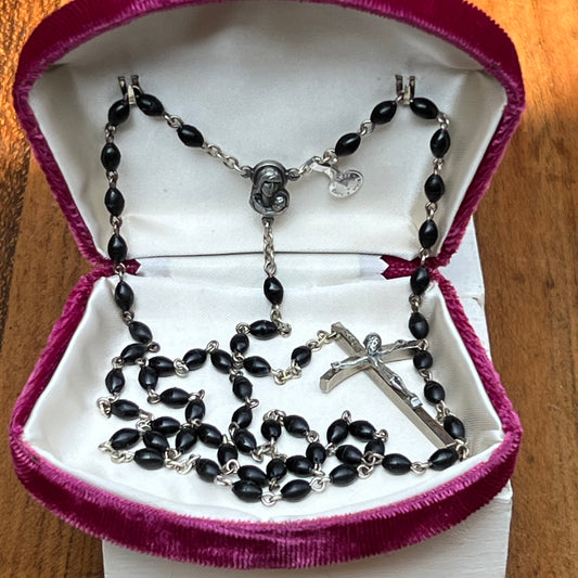 Italian Black Plastic Bead Wired Rosary