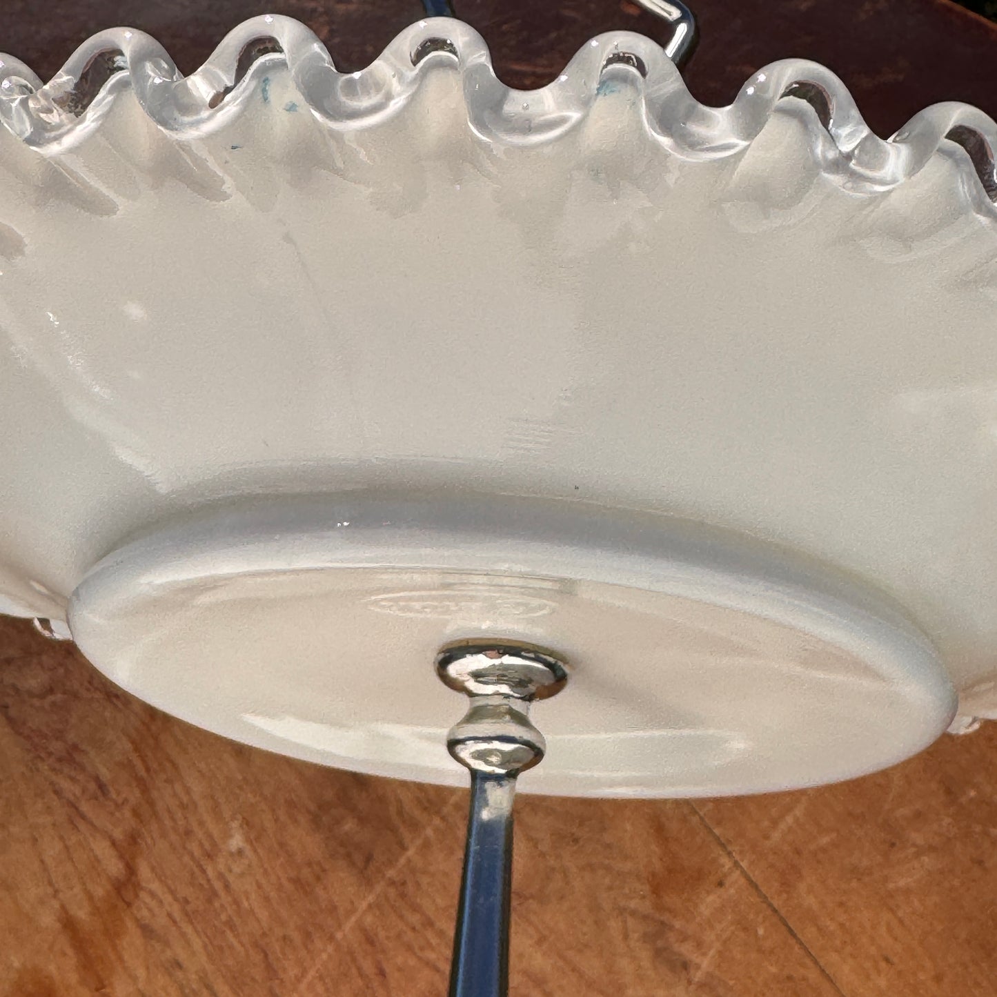 Vintage Fenton White Ruffled Silver Crest Glass Two Tier cookie Tidbit Tray