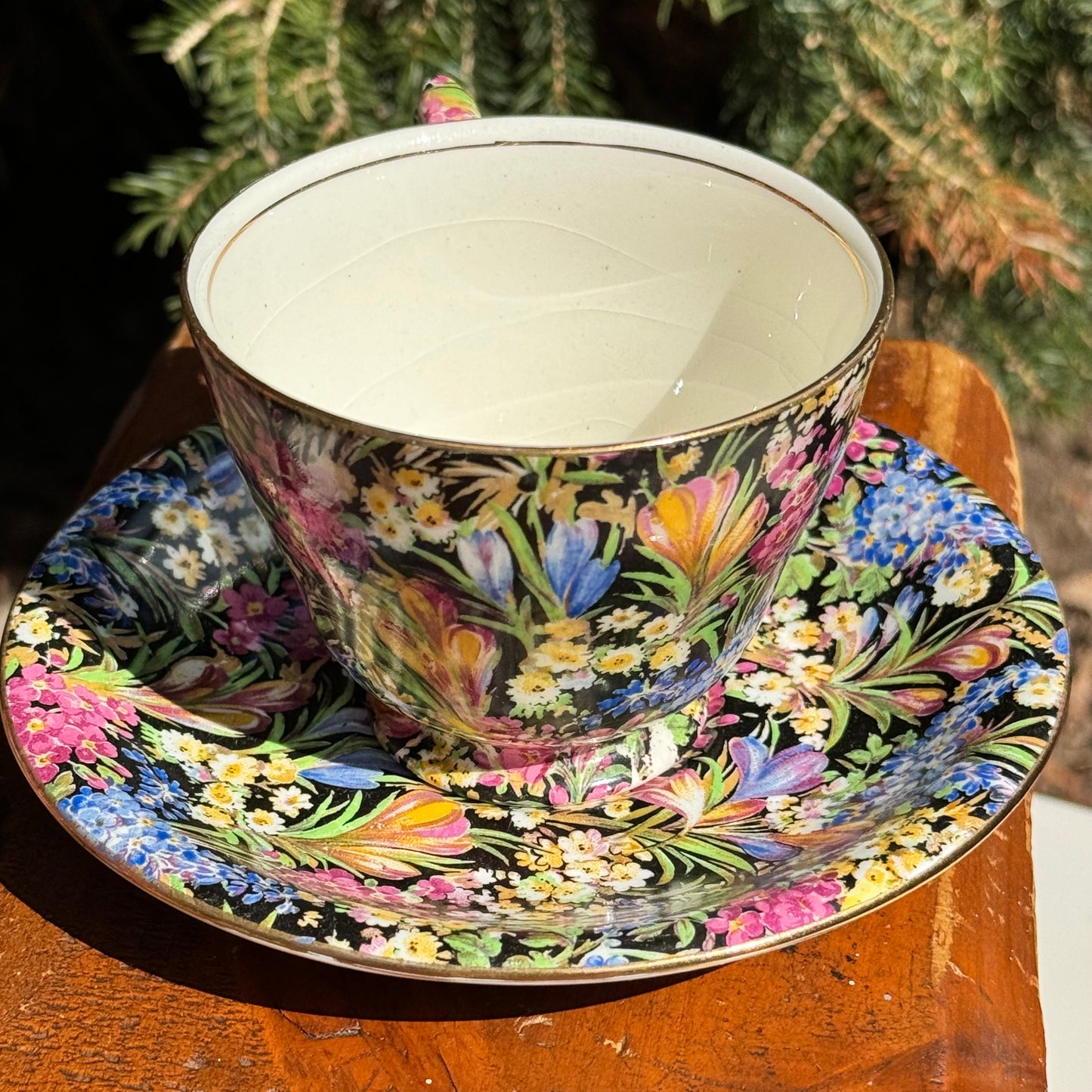 Vintage Royal Winton Black Crocus Tea Cup & Saucer