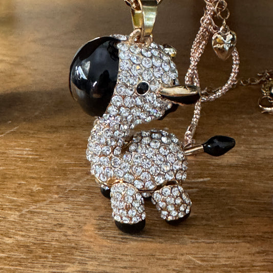 Betsey Johnson Black Enamel and Rhinestone Horse Pendant Necklace