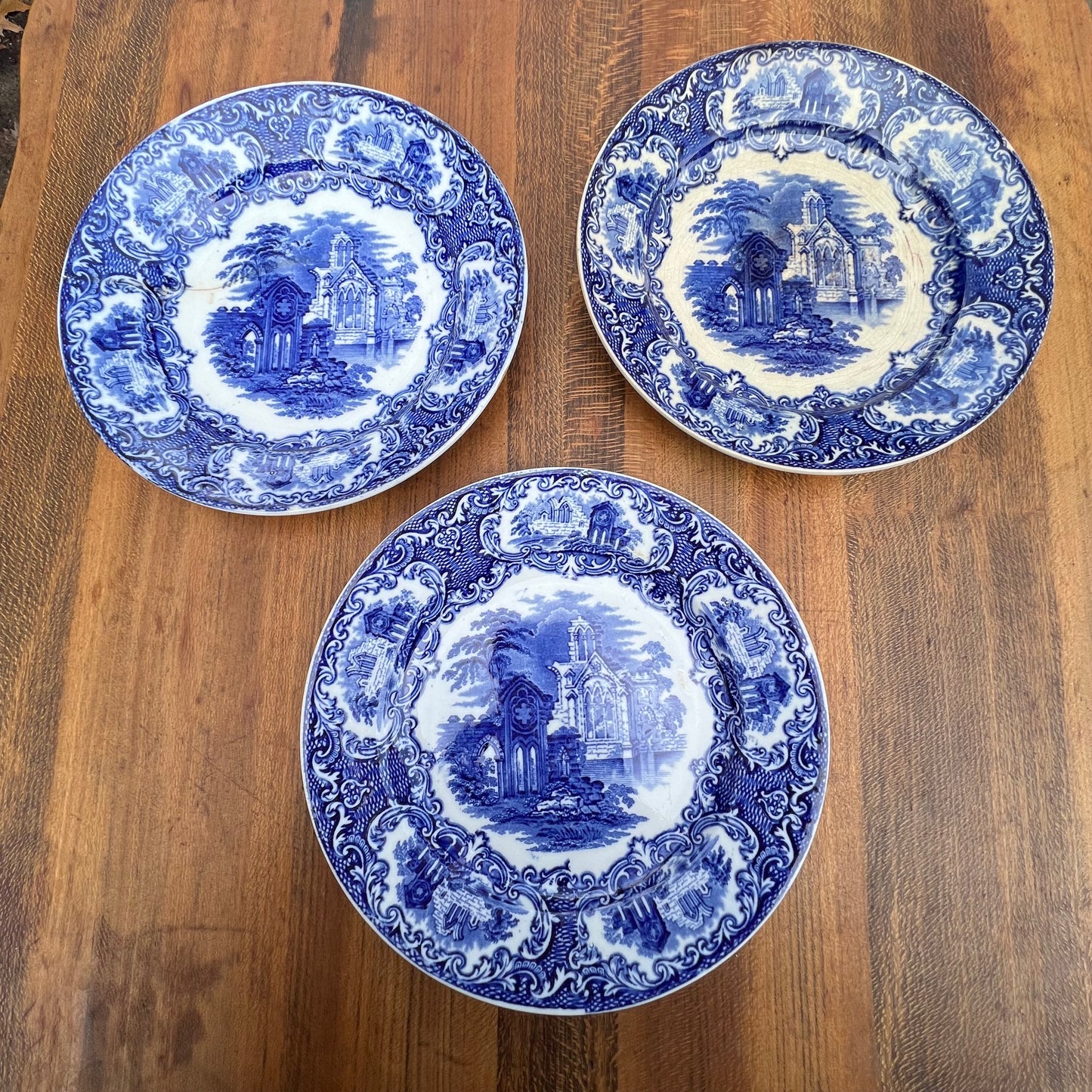Three Antique Petrus Regout Maastright Abbey  Luncheon Plates