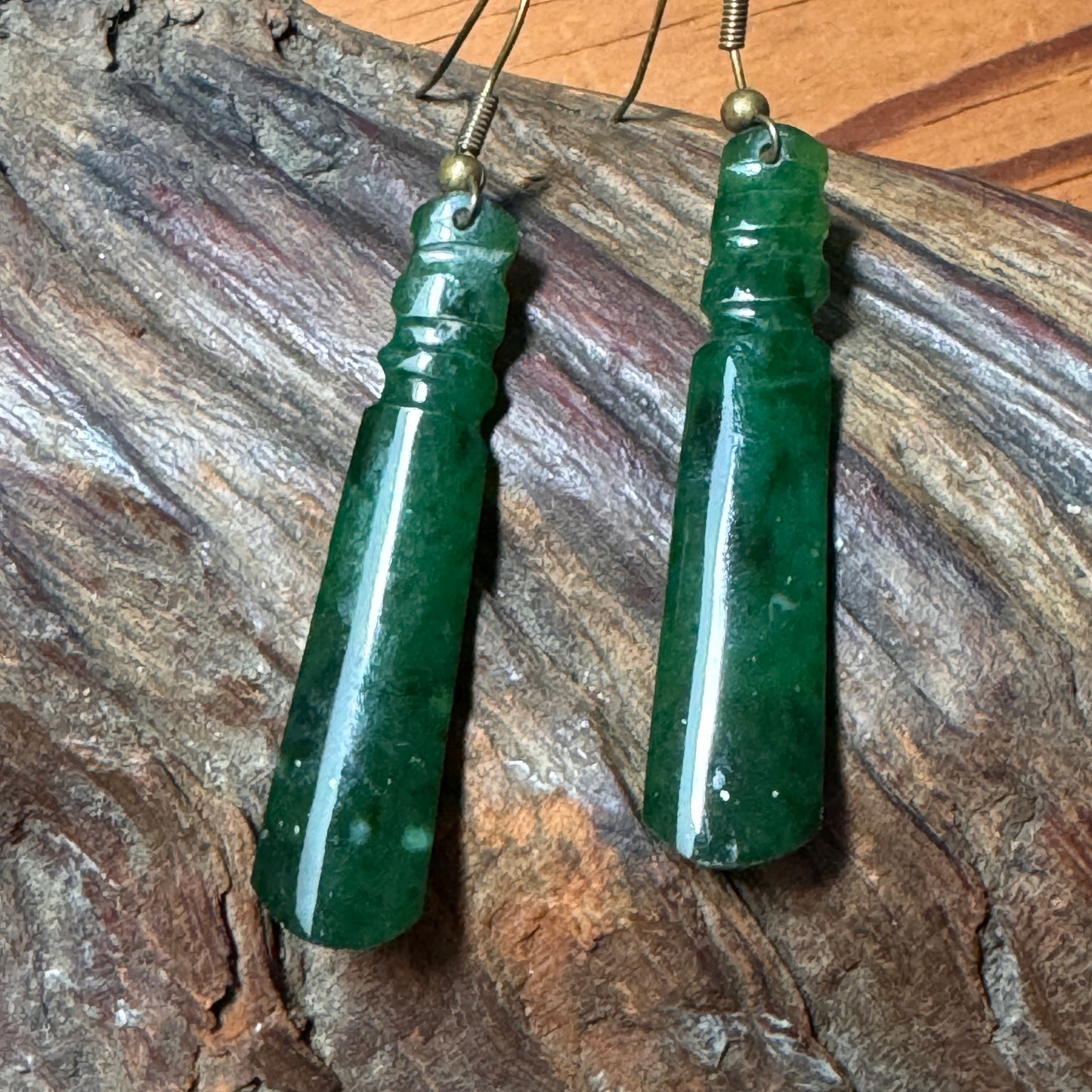 Vintage Carved Jade Dangle Shepherd Hook Earrings