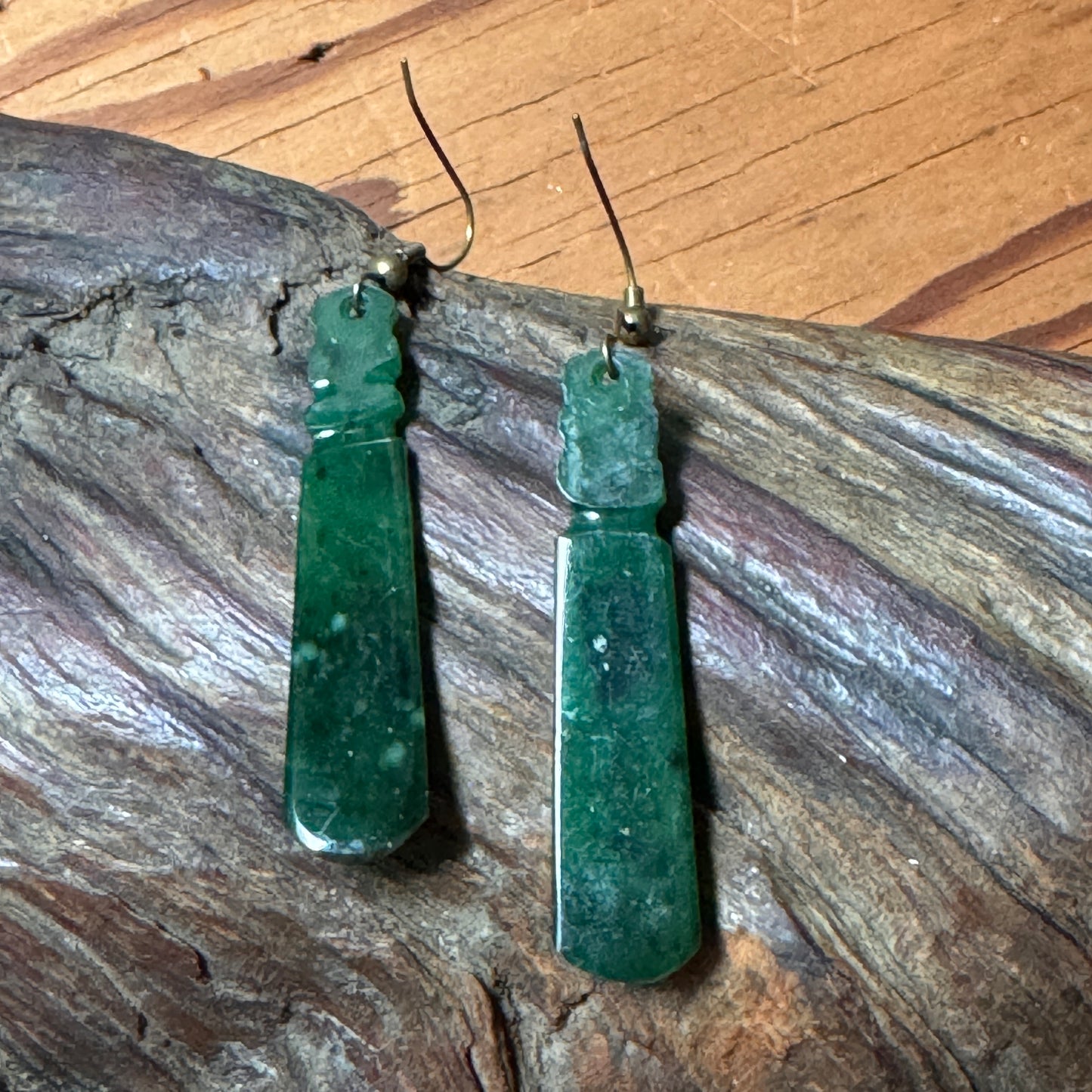 Vintage Carved Jade Dangle Shepherd Hook Earrings