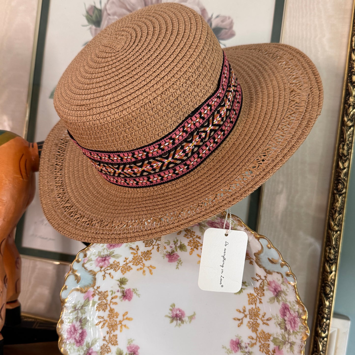 Do Everything in Love Summer Braided Ribbon Paper Hat