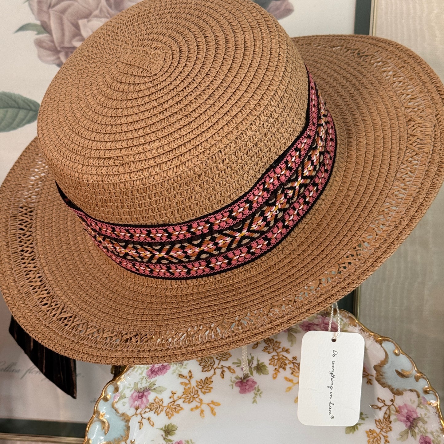 Do Everything in Love Summer Braided Ribbon Paper Hat