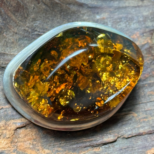 Vintage Golden Amber Sterling Silver Pin