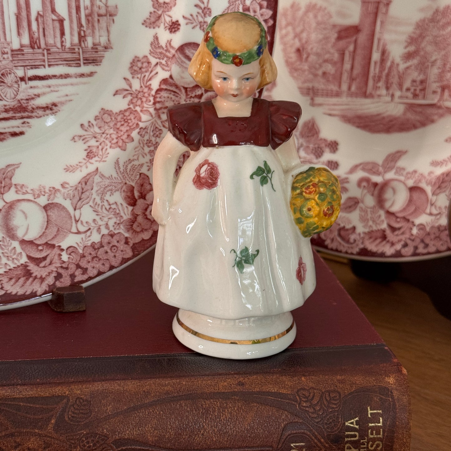 Antique Czechoslovakian Porcelain Girl with Bouquet