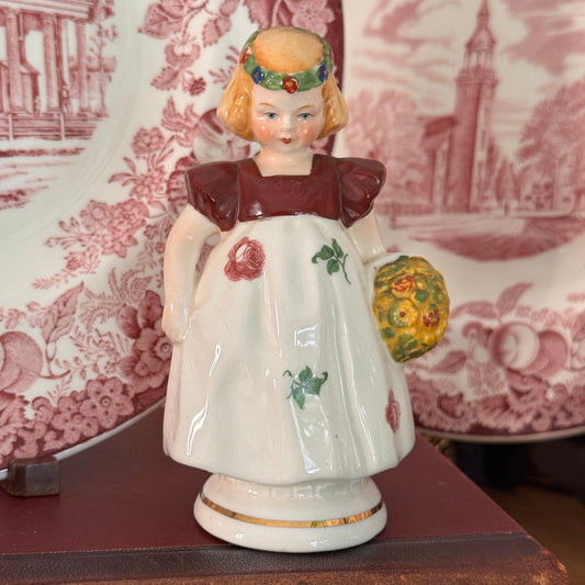 Antique Czechoslovakian Porcelain Girl with Bouquet