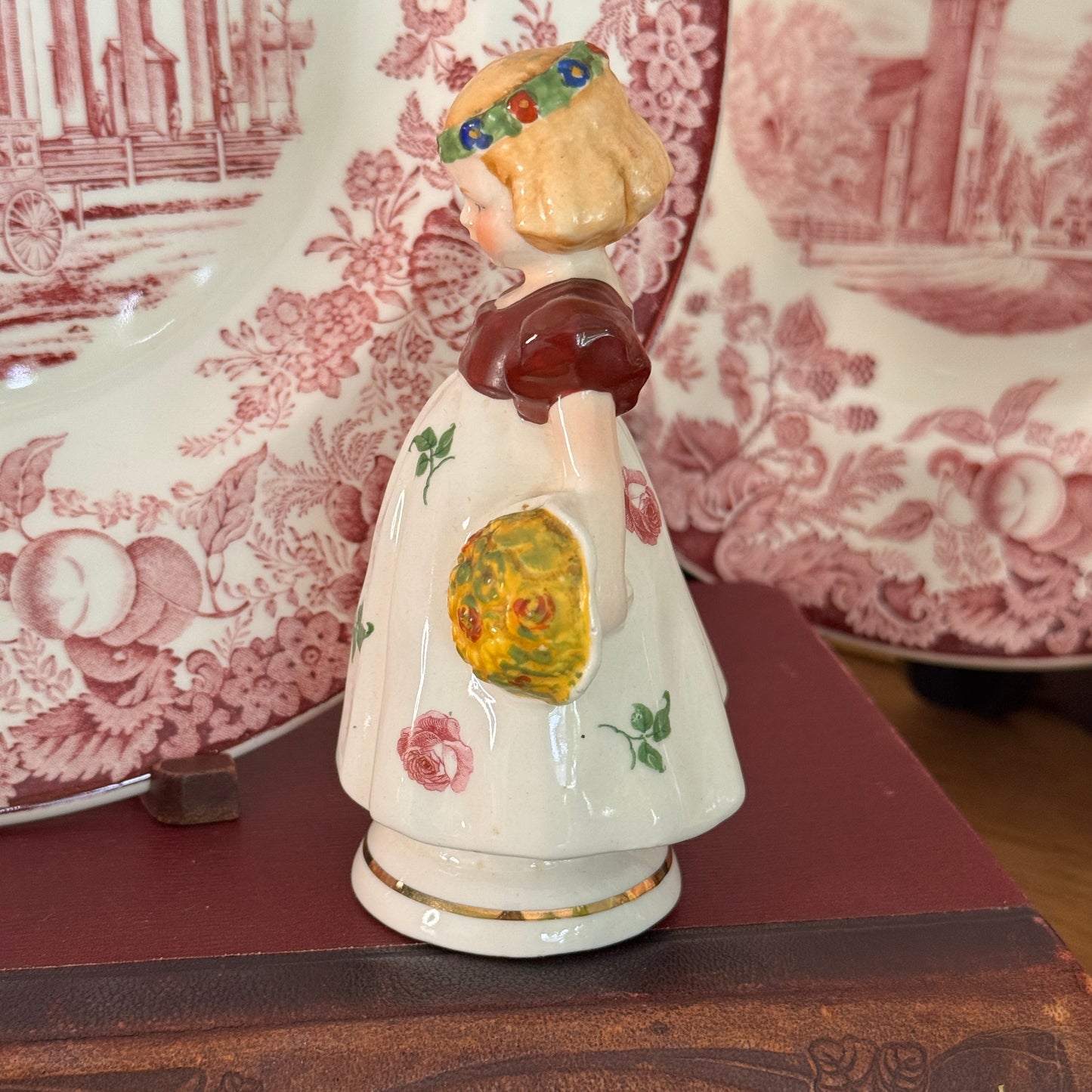 Antique Czechoslovakian Porcelain Girl with Bouquet