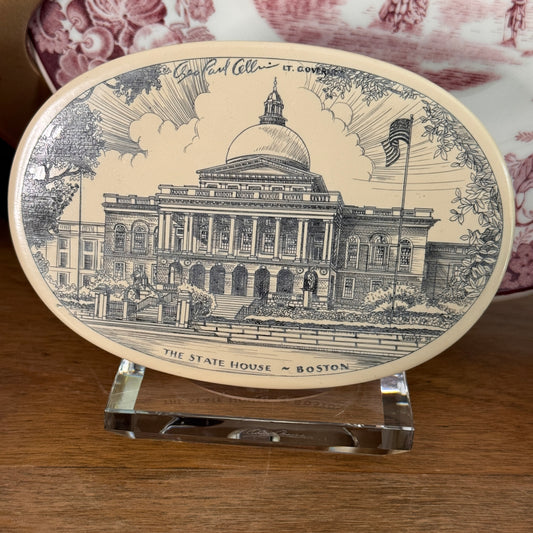 Lt. Gov. Argeo Paul Celluci The State House Boston Faux Scrimshaw Resin Trivet