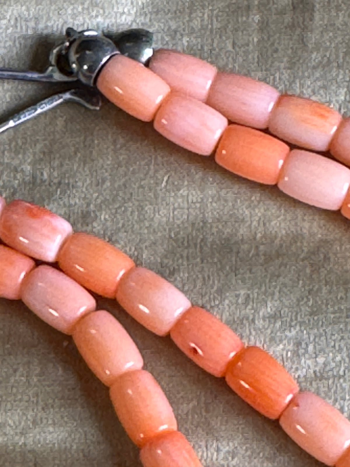 Vintage Pink Angel Skin Coral Double Strand Necklace with Sterling Silver Clasp