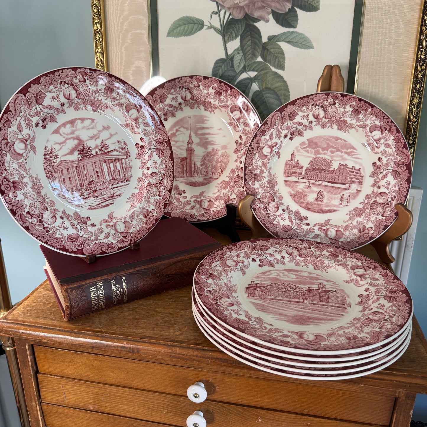 8 Vintage Wedgwood Harvard University Pink Dinner Plates