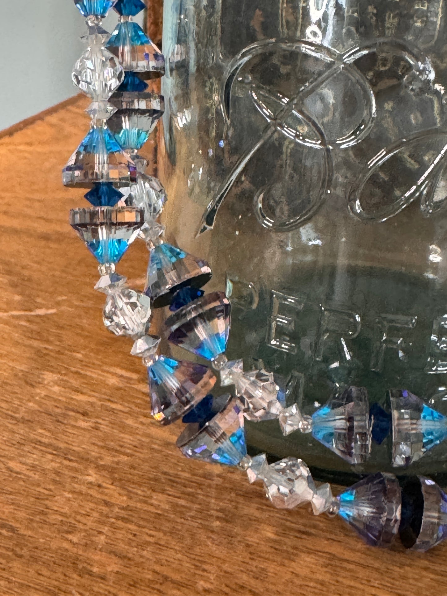 Vintage Vendome MCM Silver Blue Double Strand Glass Bead Necklace