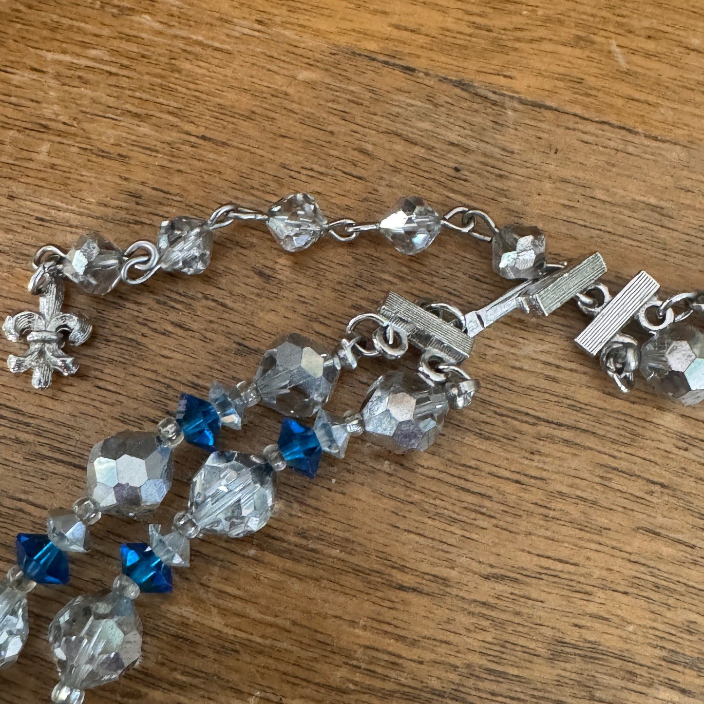 Vintage Vendome MCM Silver Blue Double Strand Glass Bead Necklace