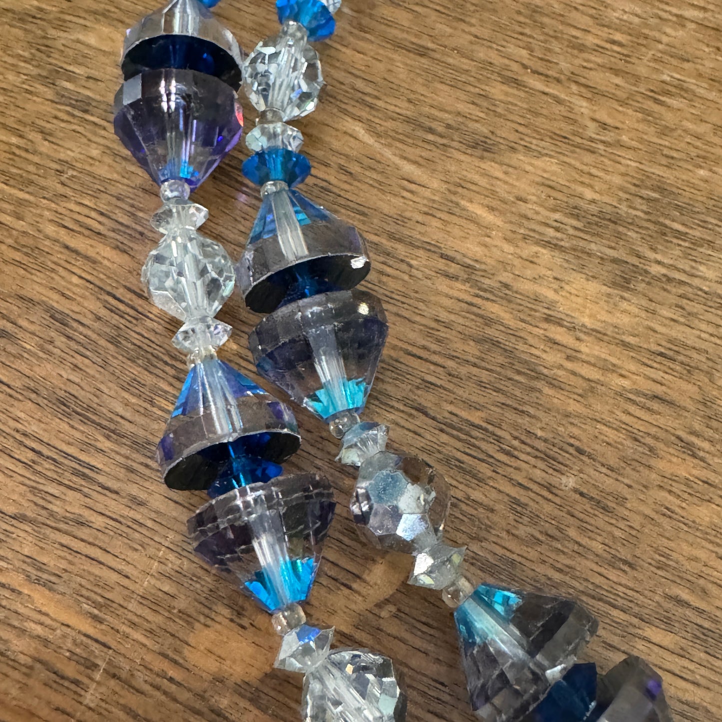 Vintage Vendome MCM Silver Blue Double Strand Glass Bead Necklace