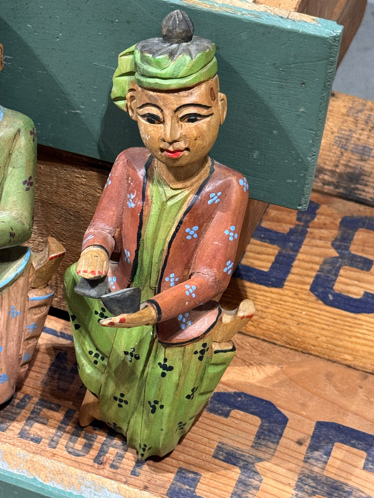 Hand-Painted Wooden Temple Musician Wall Hangings, Set of 2