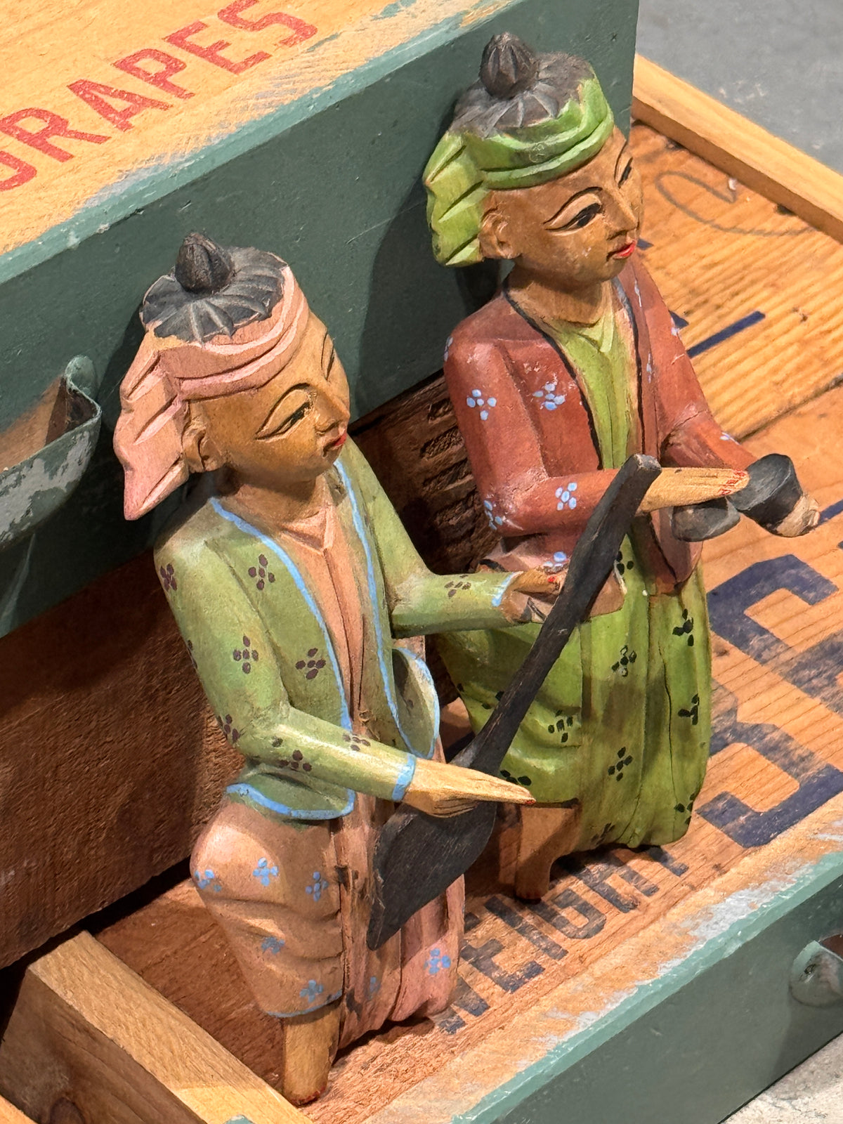 Hand-Painted Wooden Temple Musician Wall Hangings, Set of 2