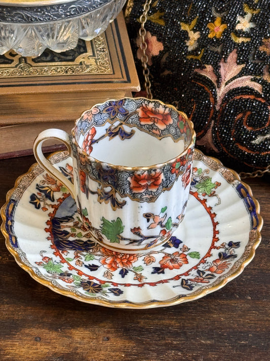 Spode Copeland Peacocks Demitasse Ruffled Edge Cup and Saucer