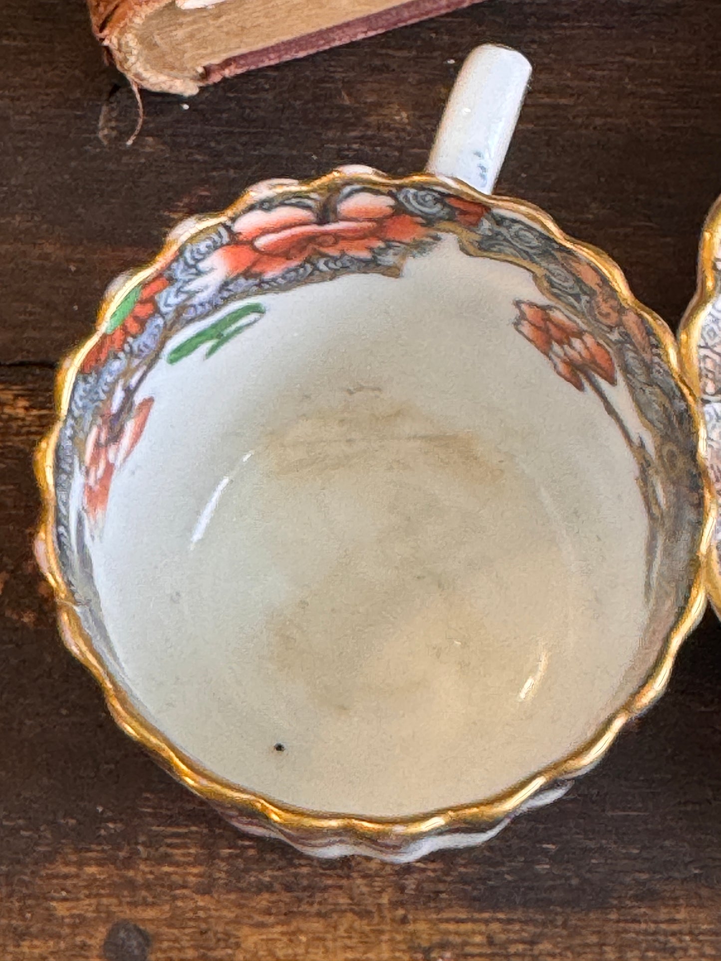Spode Copeland Peacocks Demitasse Ruffled Edge Cup and Saucer