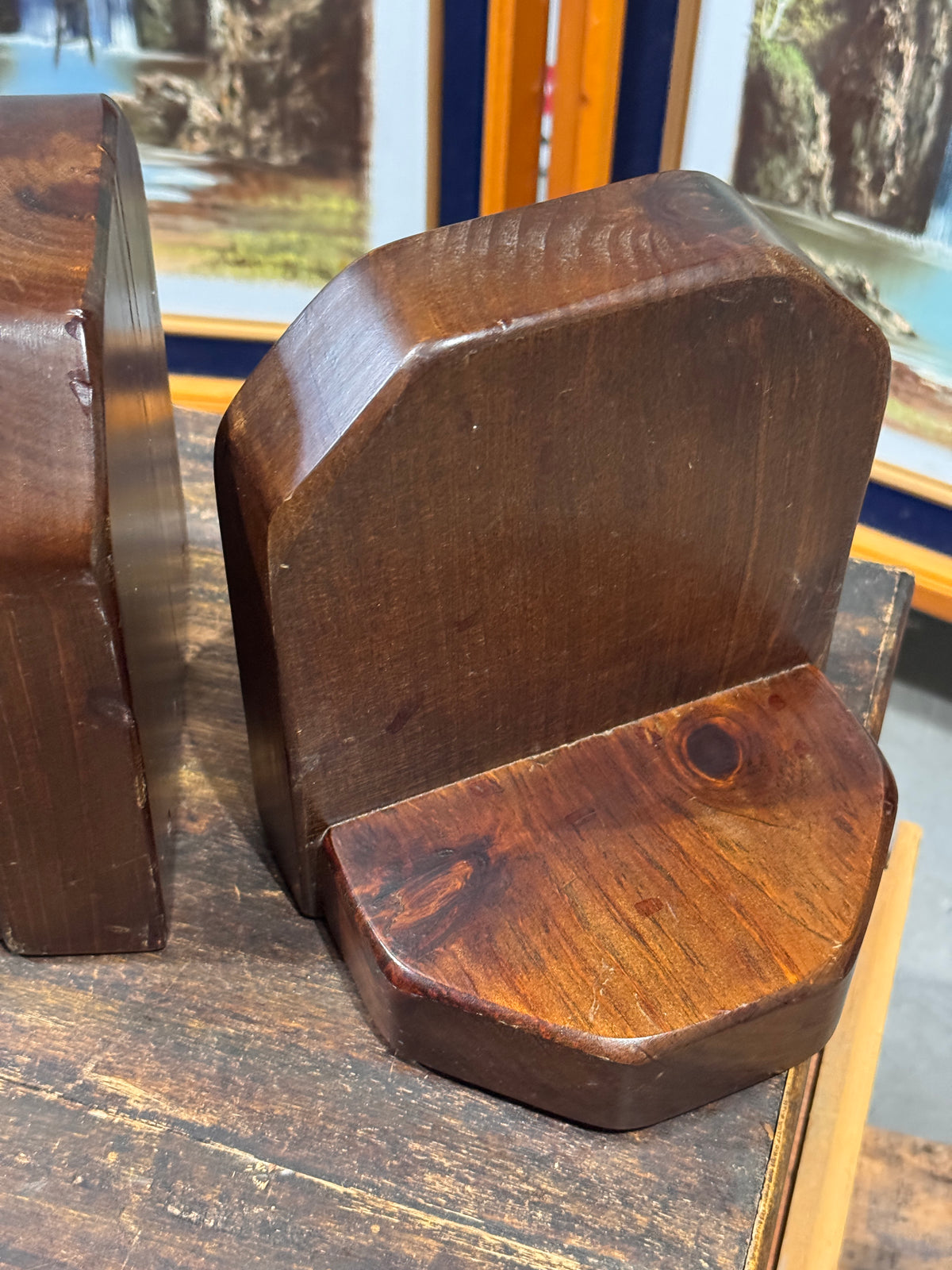 Vintage C.A. Kirk Signed Handmade Solid Wood Bookends