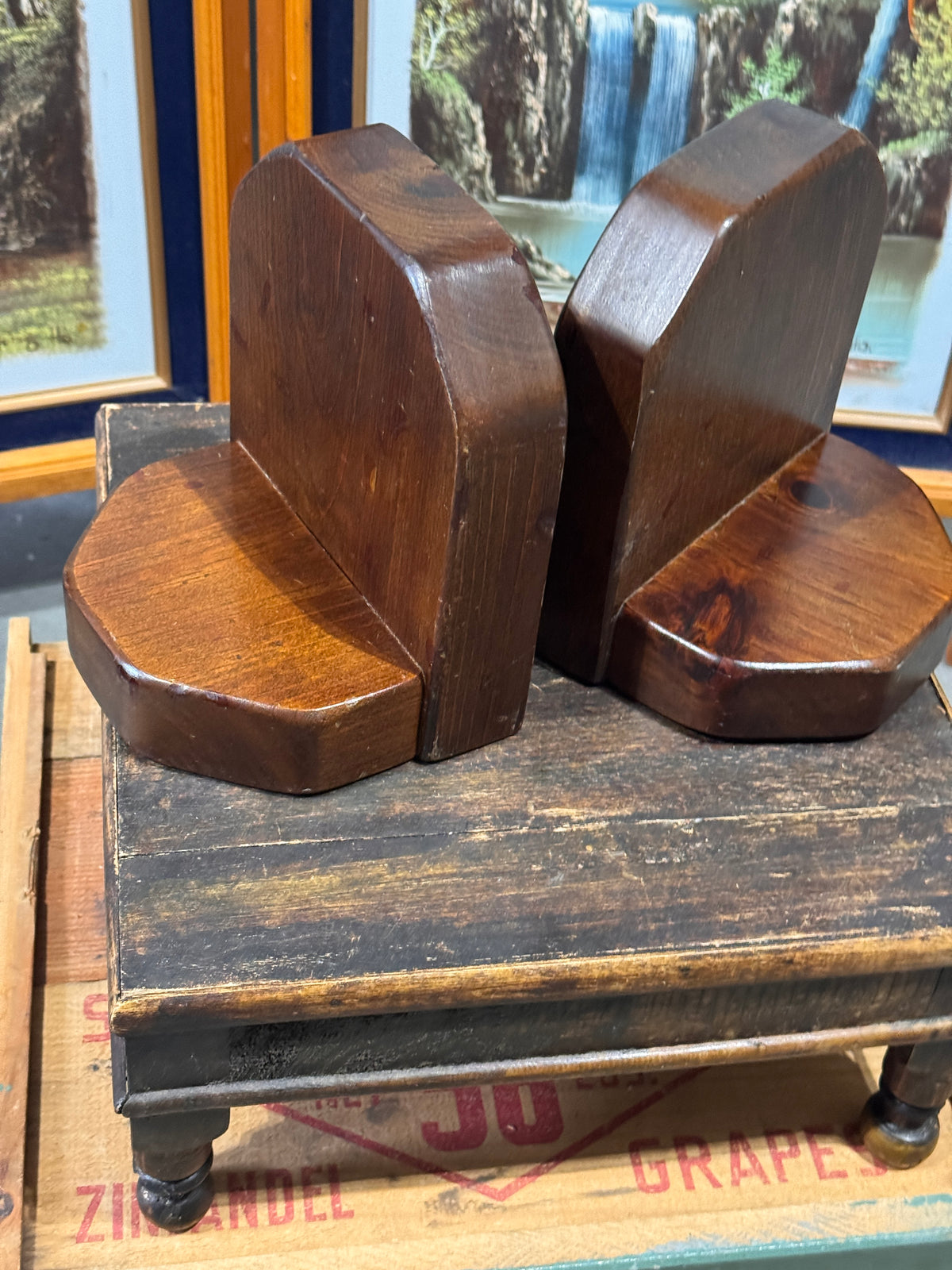 Vintage C.A. Kirk Signed Handmade Solid Wood Bookends