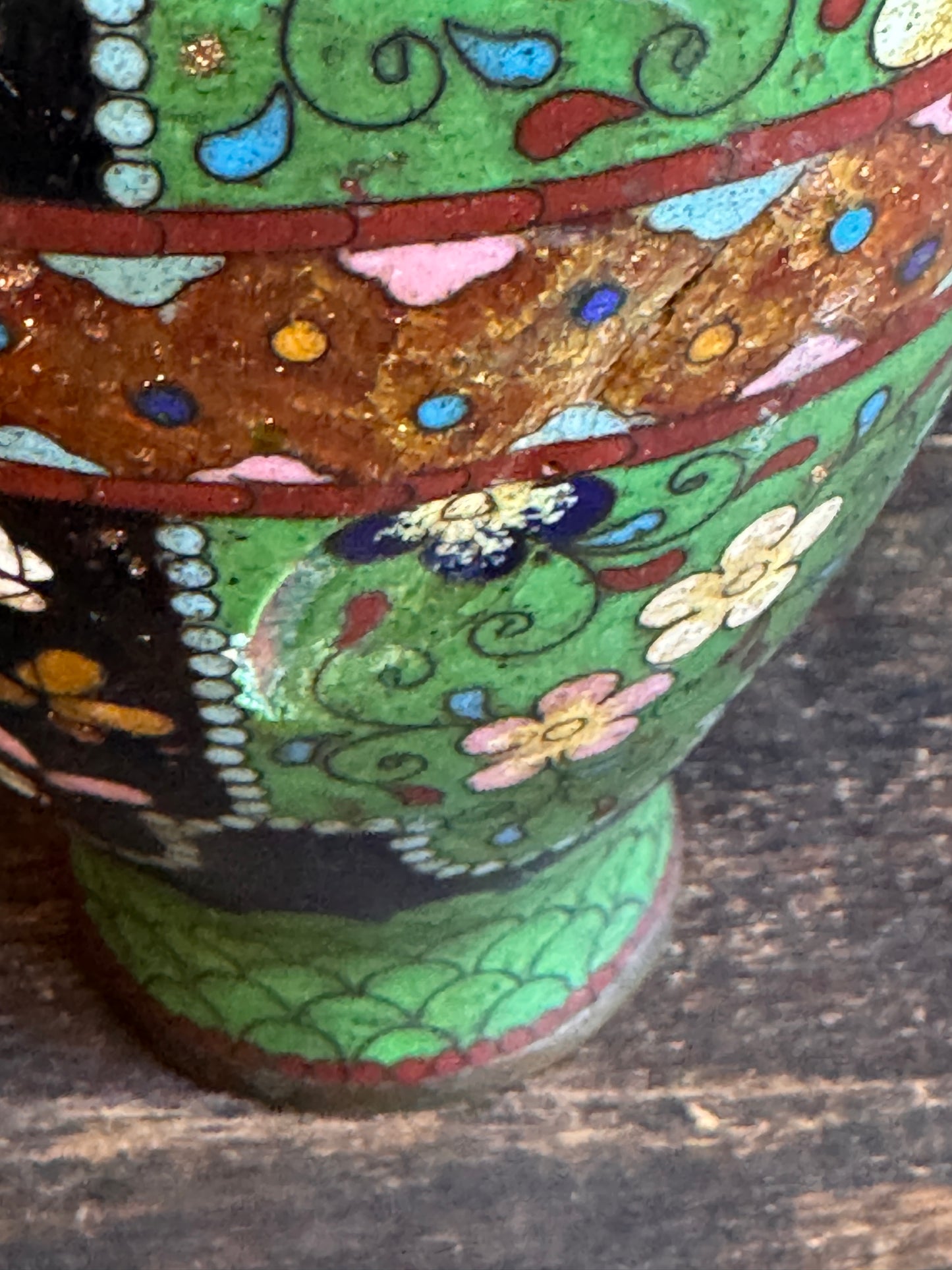 Antique Japanese Meiji Cloisonne Enamel Vase Goldstone Ground Butterflies 8"