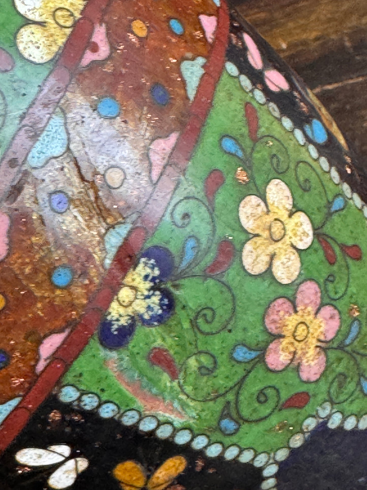 Antique Japanese Meiji Cloisonne Enamel Vase Goldstone Ground Butterflies 8"