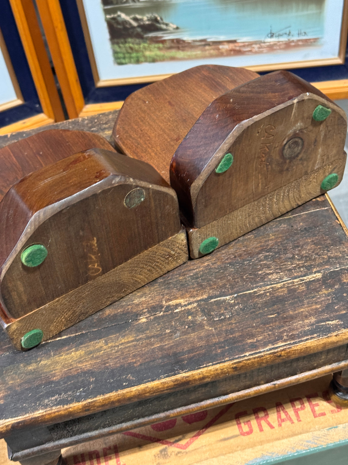 Vintage C.A. Kirk Signed Handmade Solid Wood Bookends