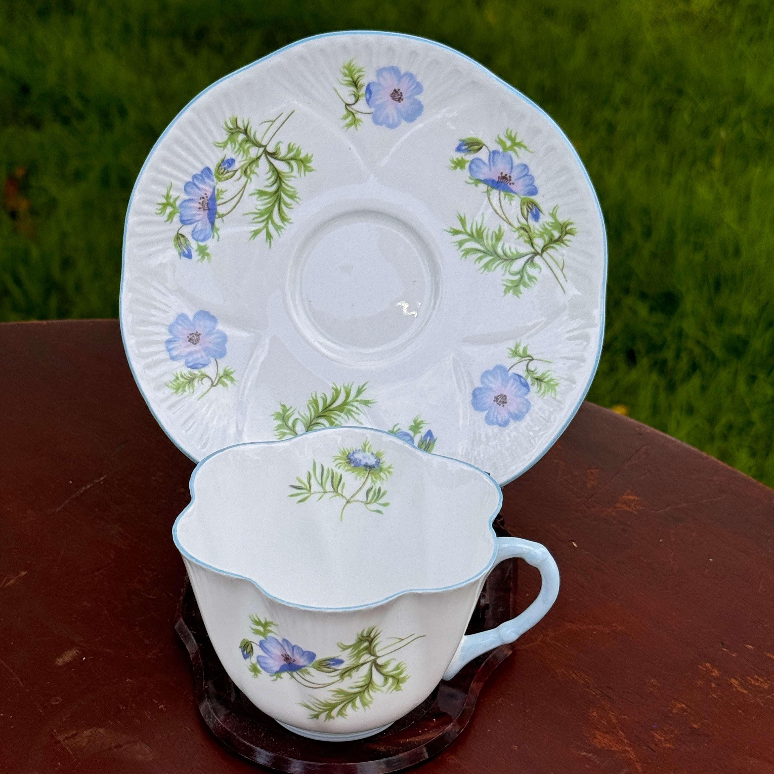 Vintage Shelley English Bone China Blue Poppy Tea Cup and Vintage Shelley English Bone China Blue Poppy Tea Cup and