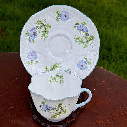 Vintage Shelley English Bone China Blue Poppy Tea Cup and Saucer