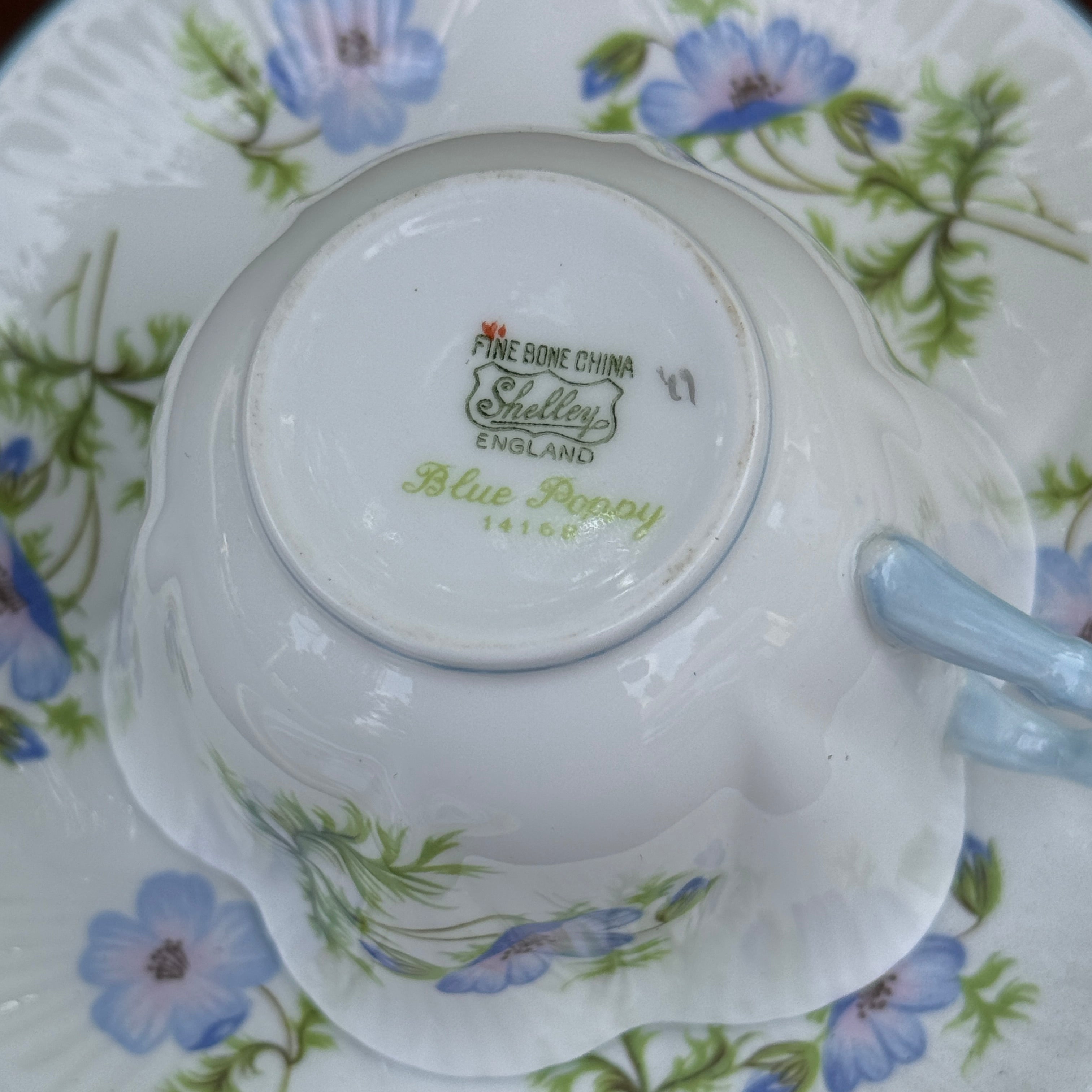 Vintage Shelley English Bone China Blue Poppy Tea Cup and Vintage Shelley English Bone China Blue Poppy Tea Cup and