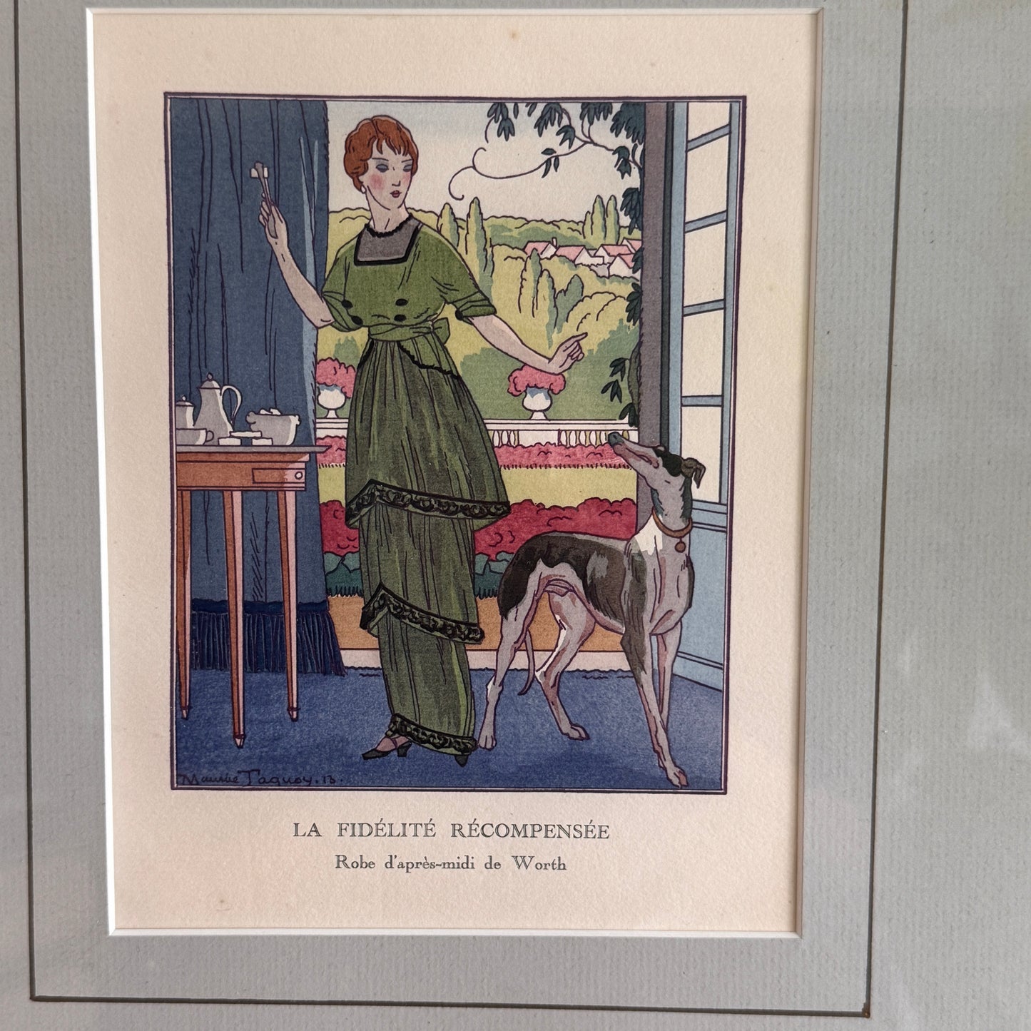 Maurice Taquoy Antique La Gazette du Bon Ton " La Fidelite Recompensee" 1913 Fashion Pr int Paris