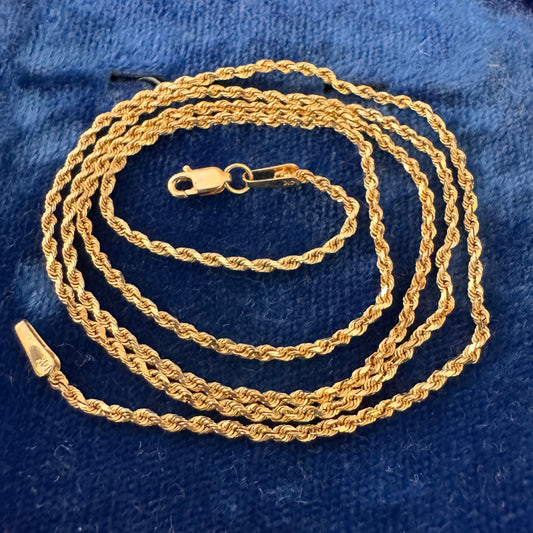 Vintage 14K Yellow Gold Rope Chain Necklace 20"
