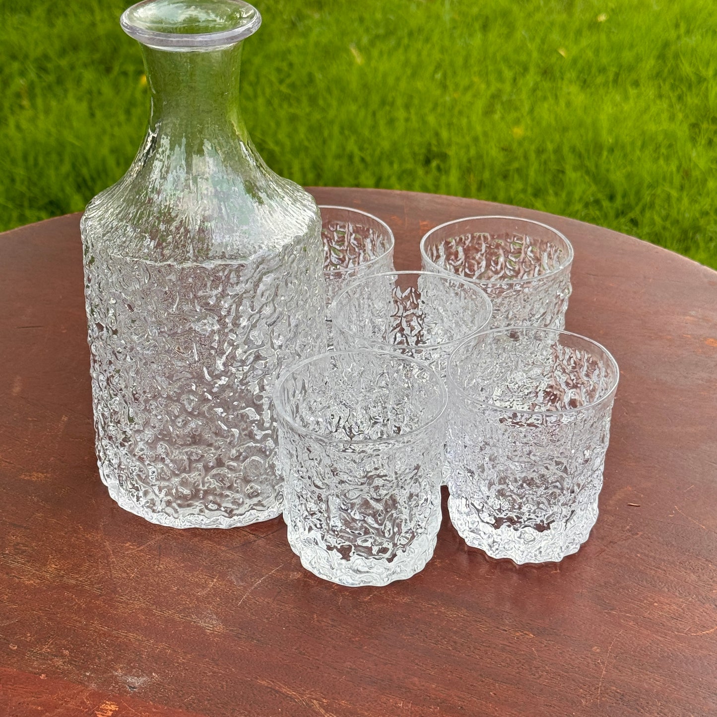 5 Vintage Whitefriars Glacier Whisky Tumblers and Decanter Geoffrey BaxterVintage