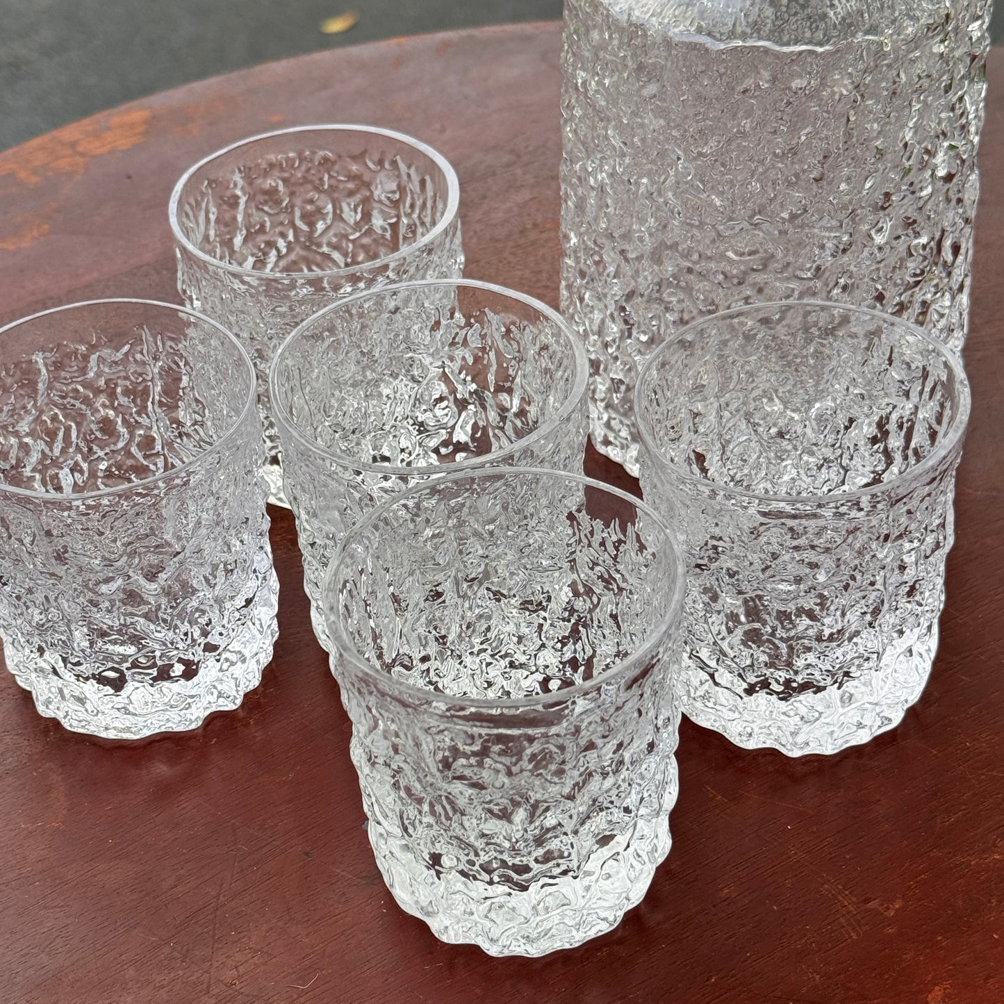 5 Vintage Whitefriars Glacier Whisky Tumblers and Decanter Geoffrey BaxterVintage