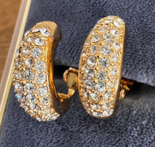 Vintage Christian Dior Clear Multi Faceted Rhinestone Earrings