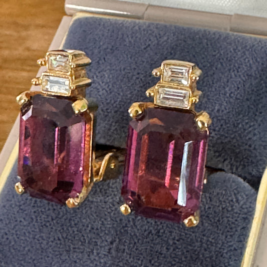 (Copy) Vintage Christian Dior Purple and Clear Multi Faceted Rhinestone Earrings