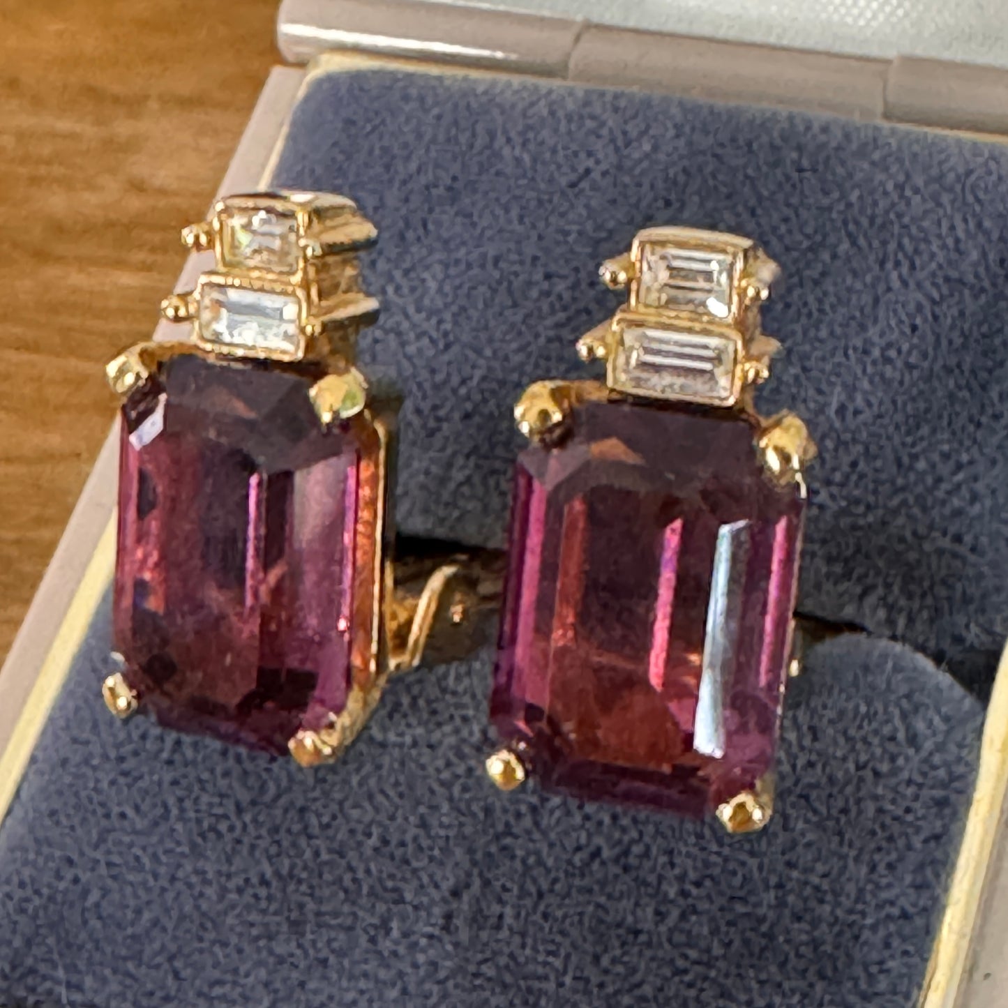 (Copy) Vintage Christian Dior Purple and Clear Multi Faceted Rhinestone Earrings