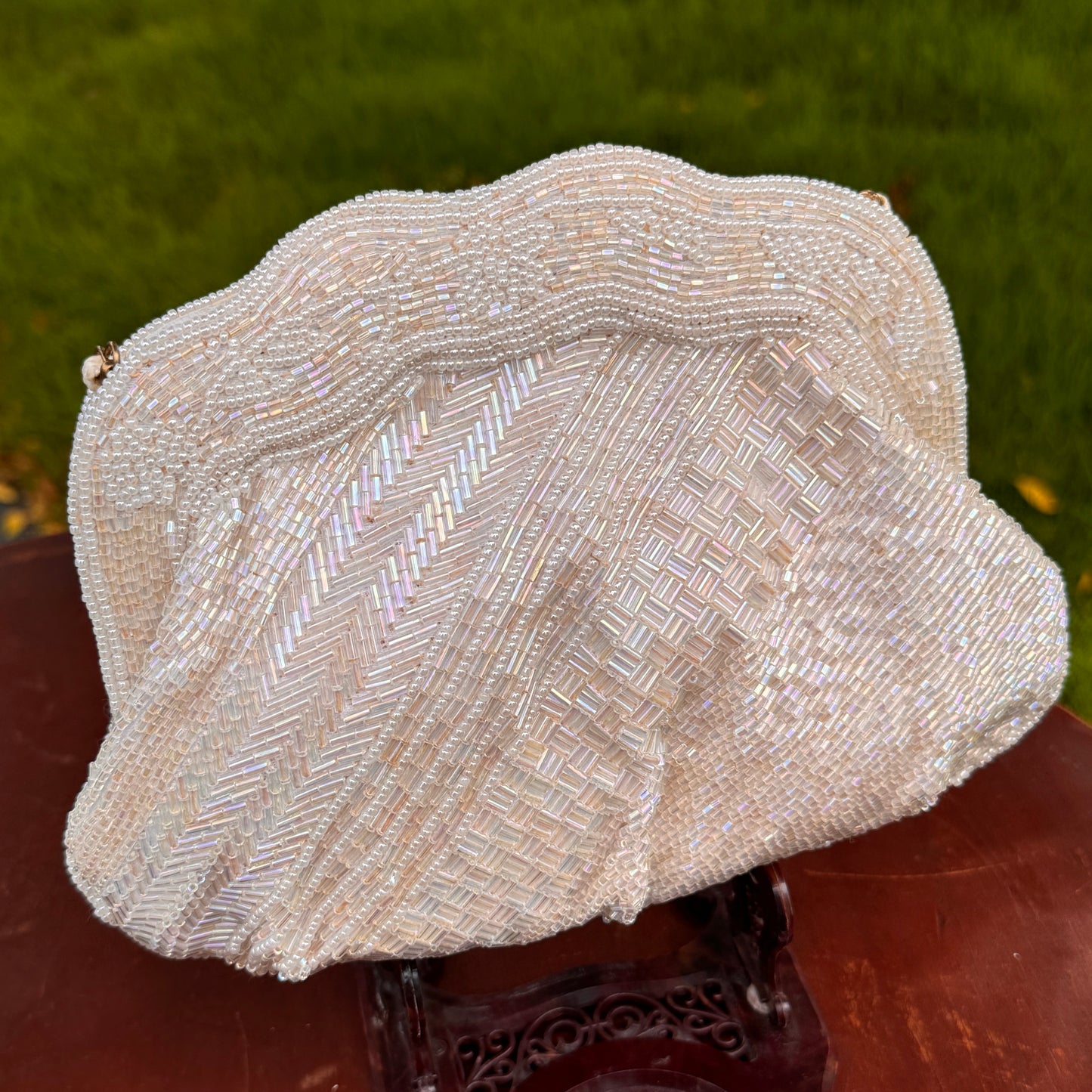 Vintage Delill Handbags White Beaded Evening Bag