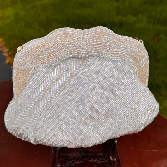 Vintage Delill Handbags White Beaded Evening Bag