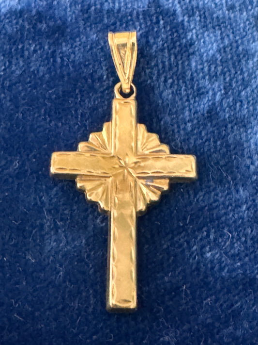 Vintage 14K Yellow Gold Cross with Halo Pendant