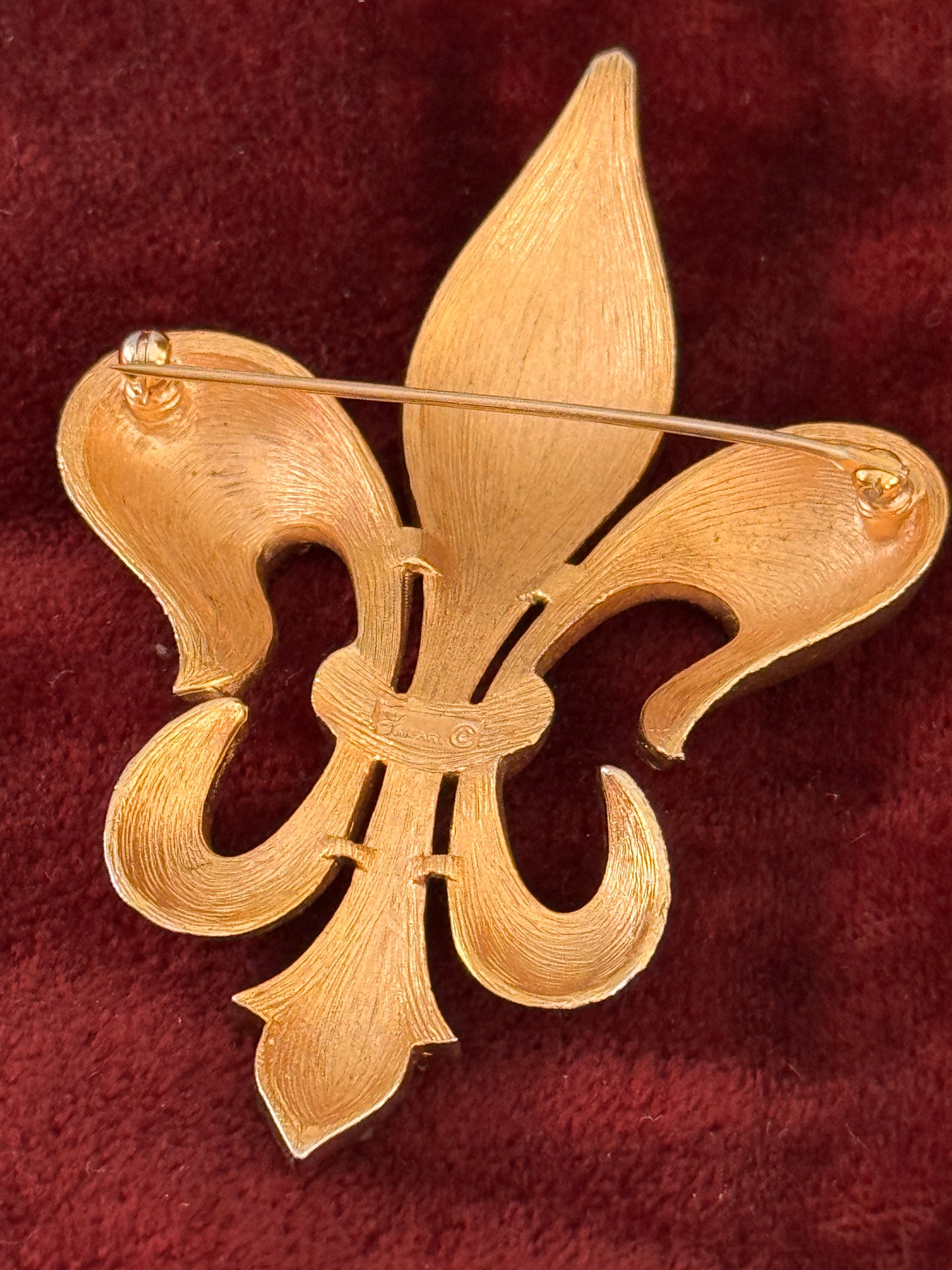 Trifari Fleur de Lis Brooch | Smoke Rhinestone Gold Tone Vintage Pin