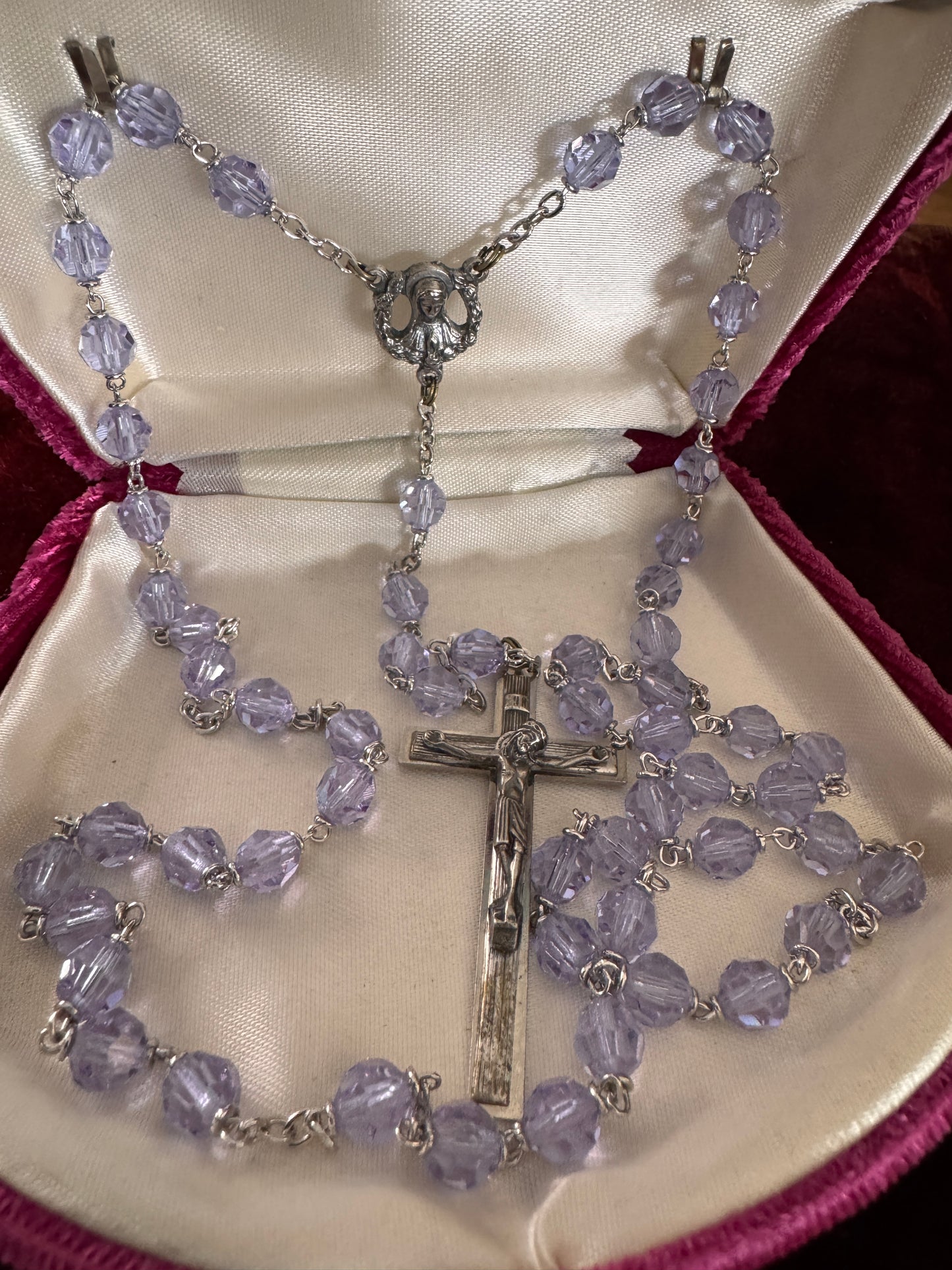 Vintage Italian Periwinkle Blue Glass Bead Rosary