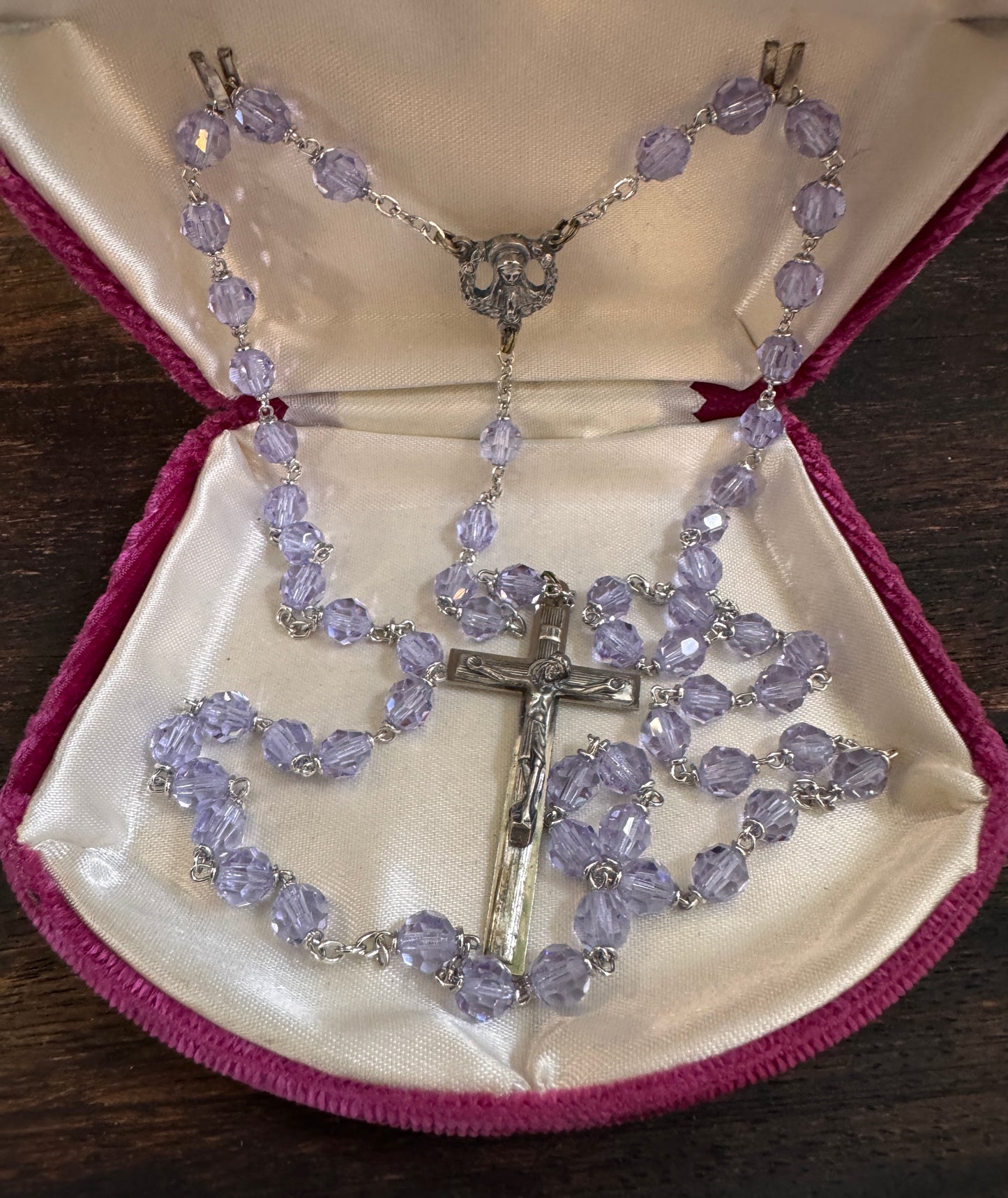 Vintage Italian Periwinkle Blue Glass Bead Rosary