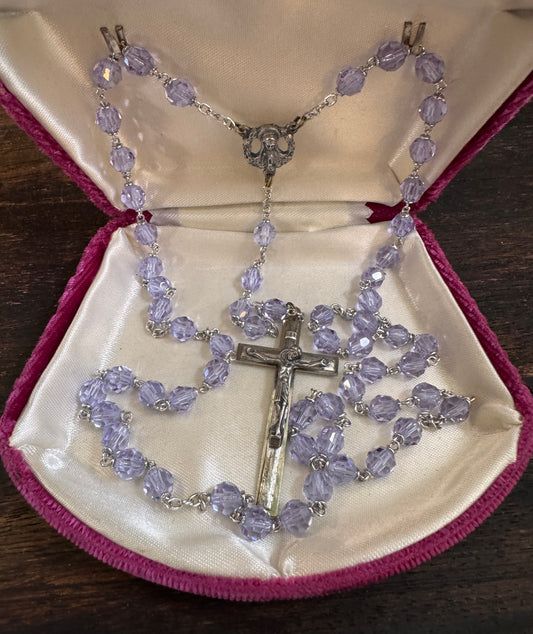 Vintage Italian Periwinkle Blue Glass Bead Rosary