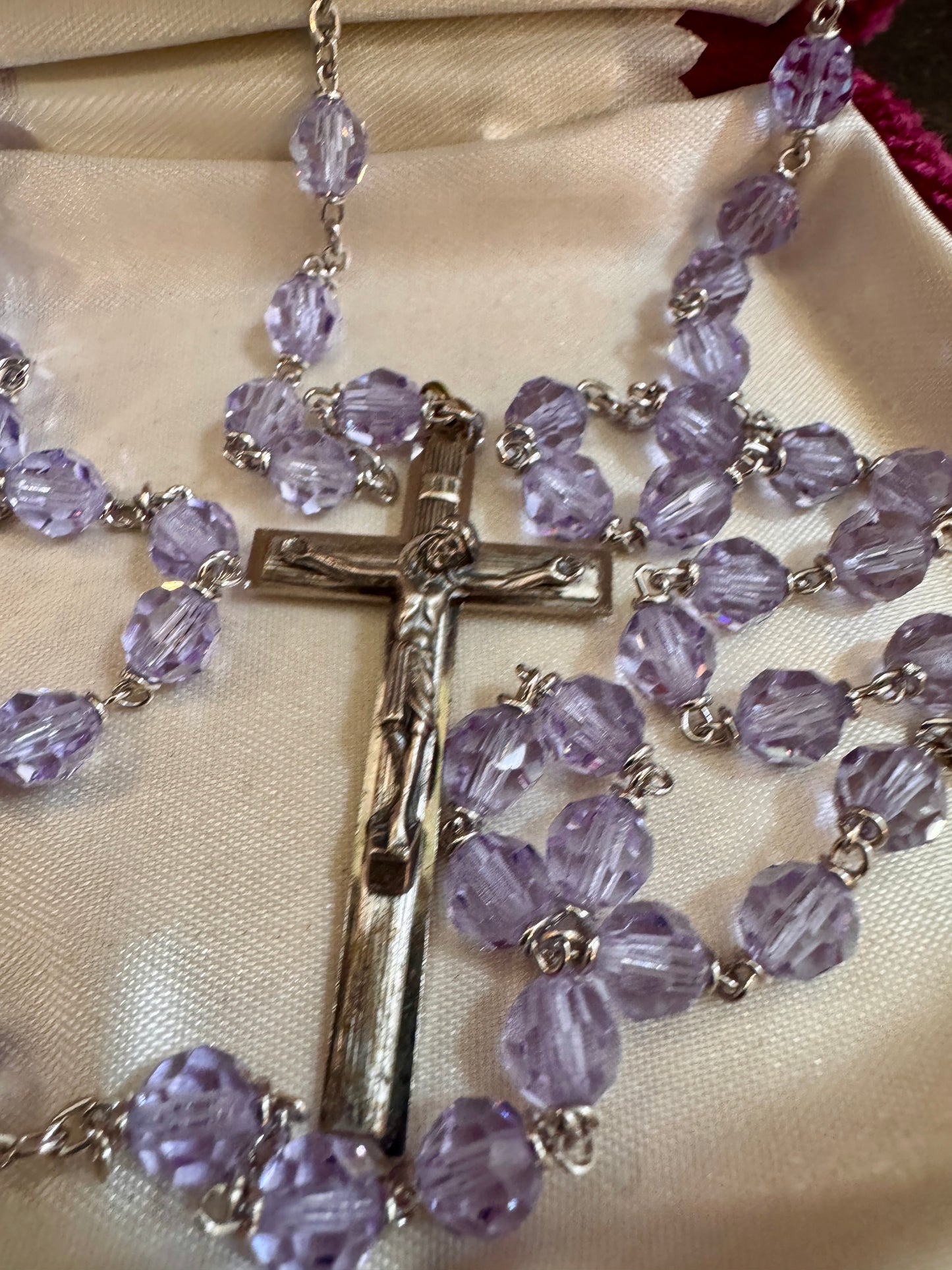 Vintage Italian Periwinkle Blue Glass Bead Rosary