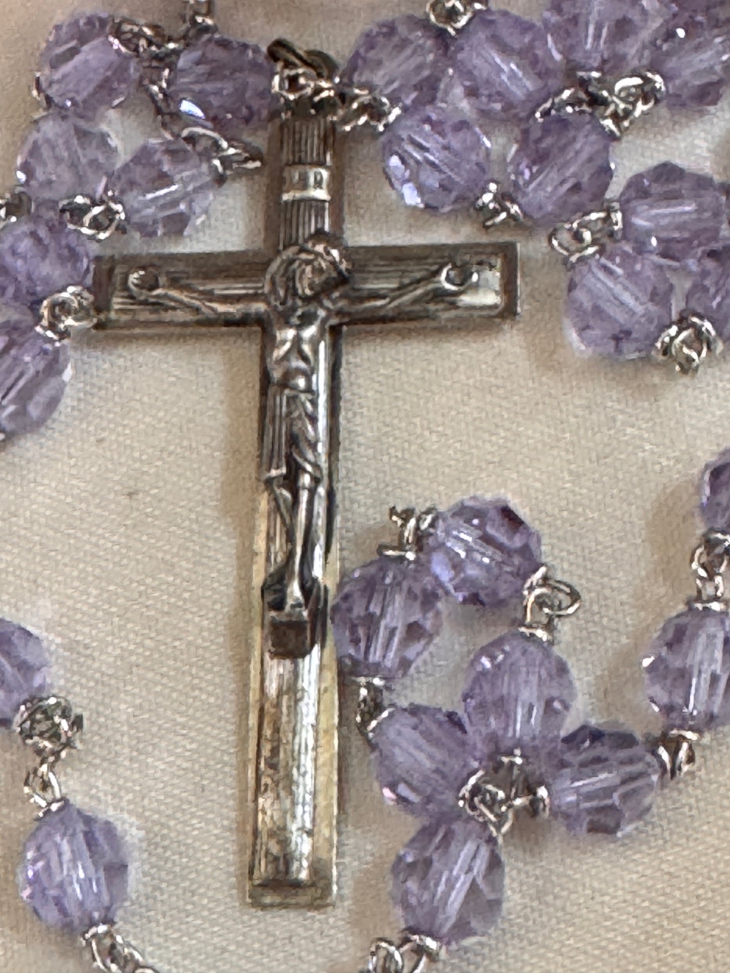 Vintage Italian Periwinkle Blue Glass Bead Rosary