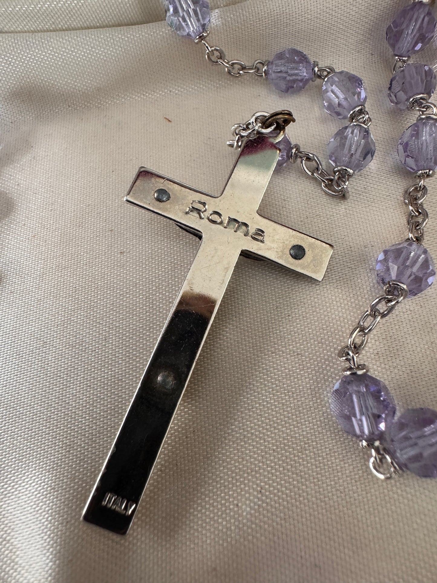 Vintage Italian Periwinkle Blue Glass Bead Rosary