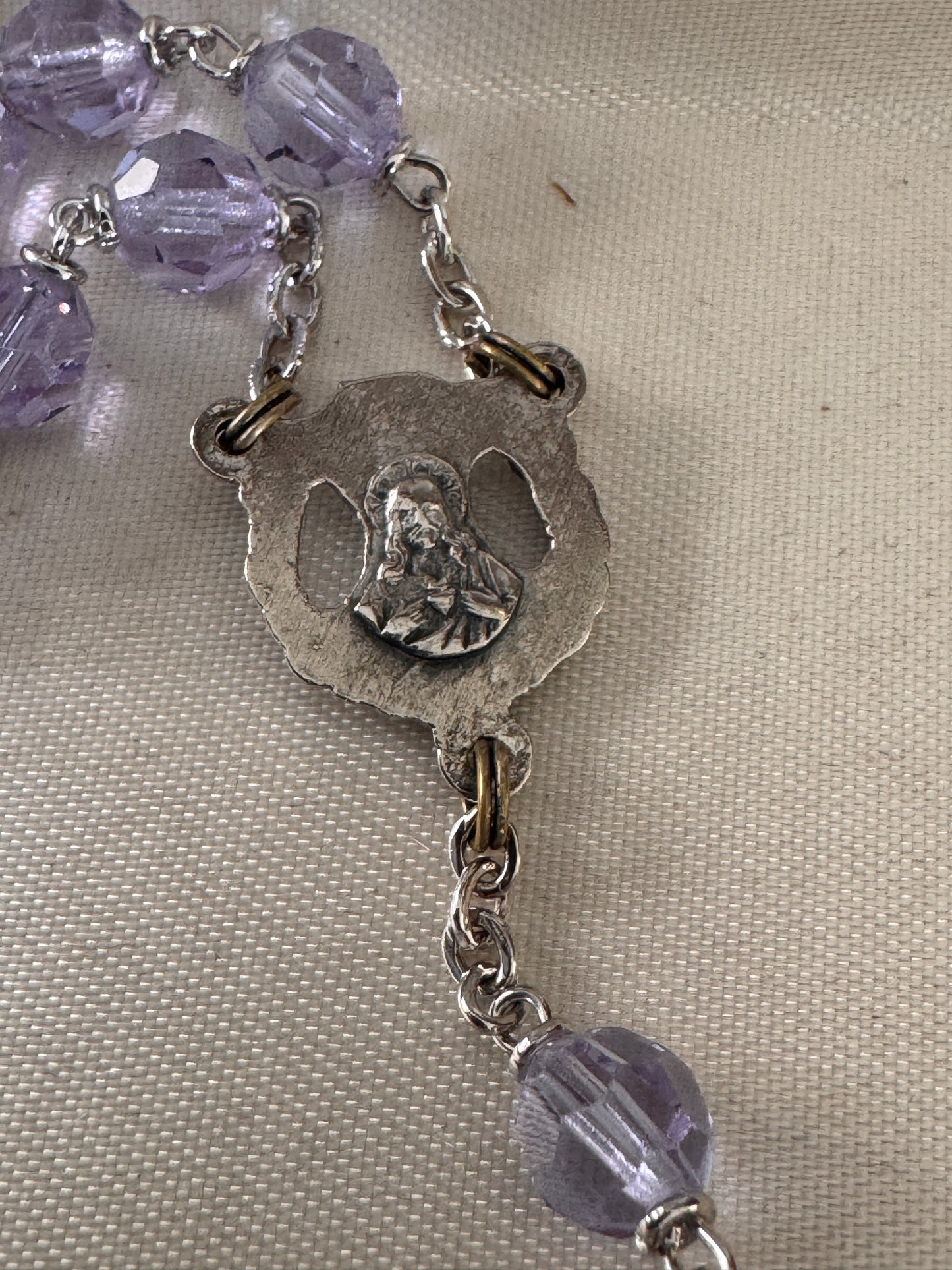 Vintage Italian Periwinkle Blue Glass Bead Rosary